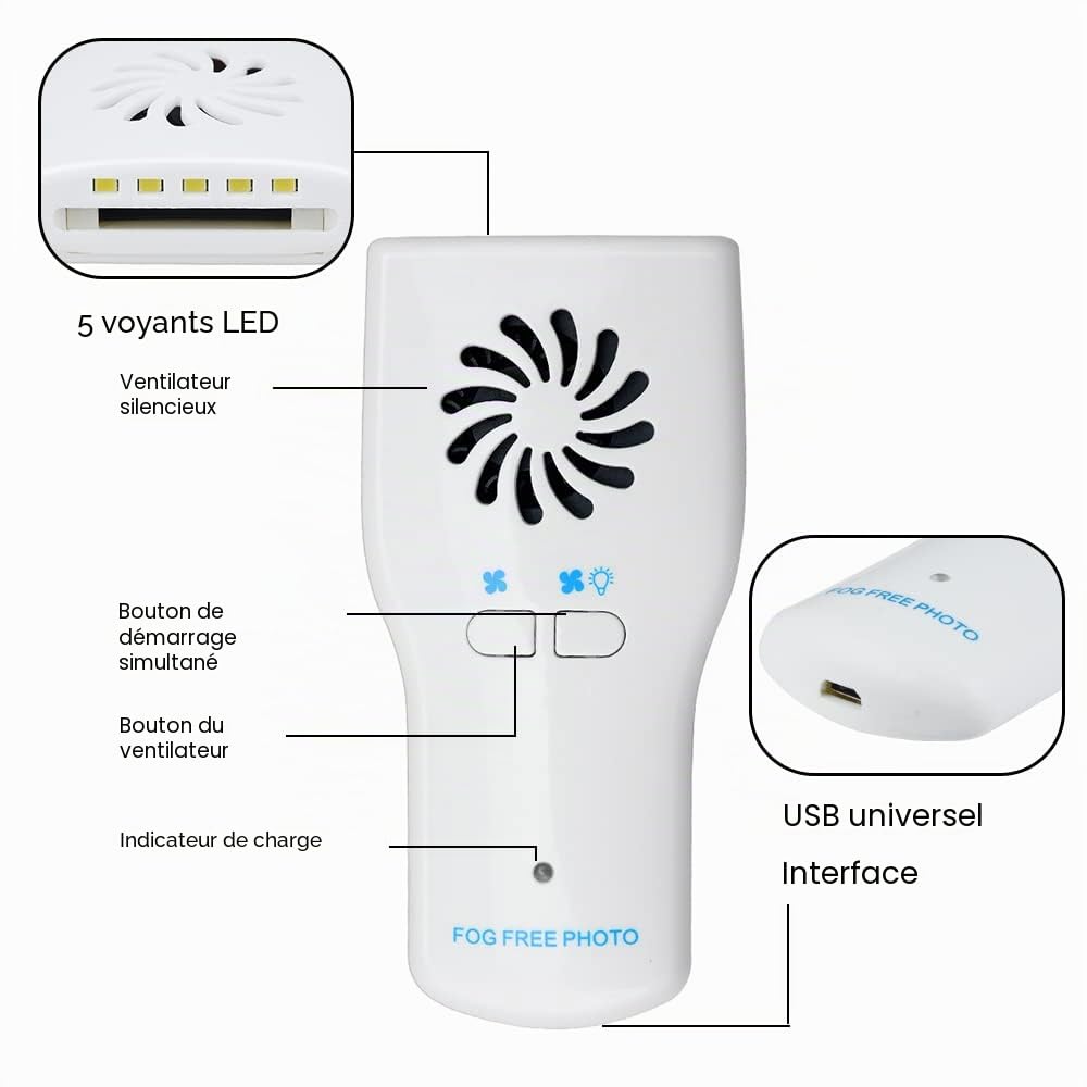 Miroir de photographie intra-buccale dentaire anti-buée automatique électrique avec réflecteur de désembuage en acier inoxydable avec lumière LED