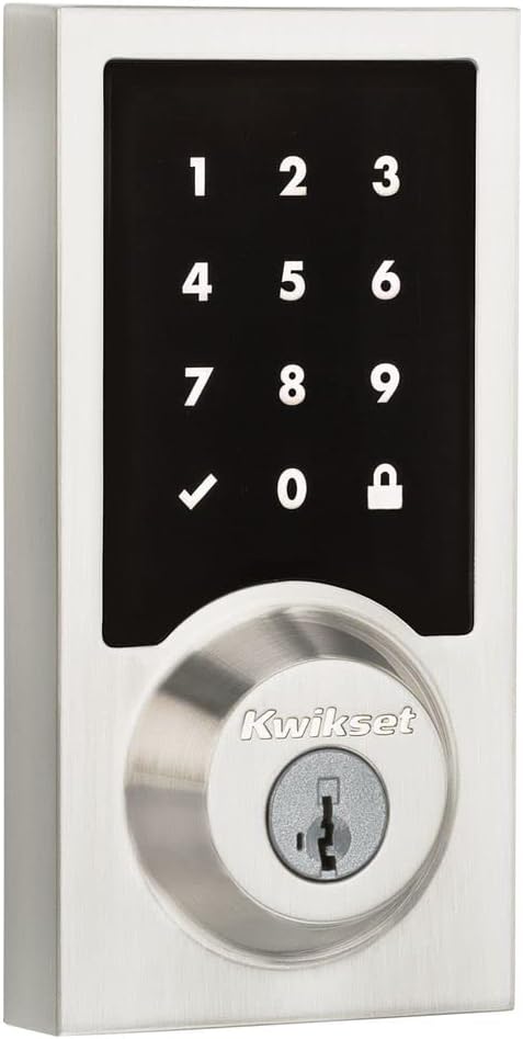 Kwikset 916 Contemporary Touchscreen SmartCode Electronic Deadbolt Smart Lock featuring SmartKey Security and ZigBee 3.0 Technology in Satin Nickel