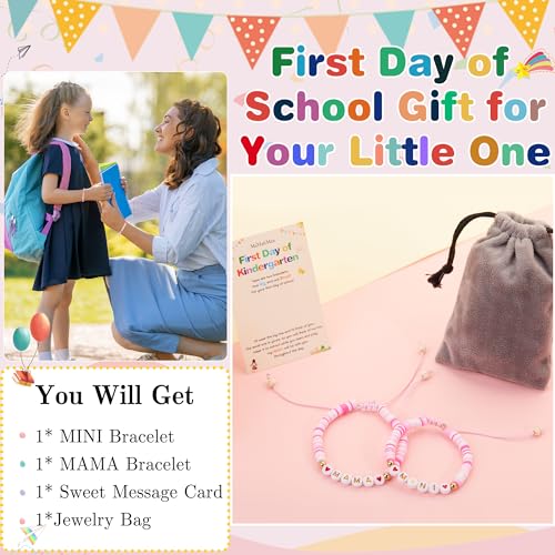 Image of Poxtex First Day of School /Kindergarten /1st Grade /Pre-K Gift, Back to School Bracelet Mommy and Me Jewelry with Gift Box Wish Card