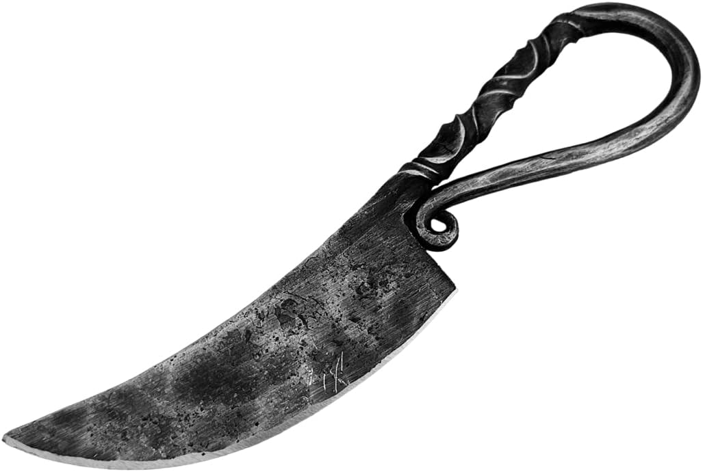 Living Ideas Hand Forged Metal Celtic Knife With Made Genuine Leather Case Wrought Iron Handmade Vintage Medieval for Look Black Antique Finish Heavy Duty Sharp, 7.75x1.50'', (LIAMZ120)