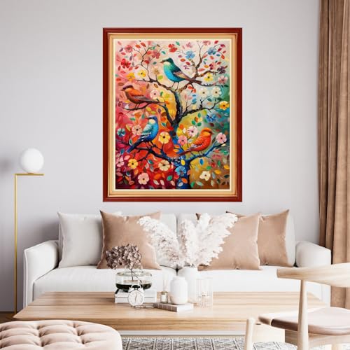 Image of Funchey Stamped Cross Stitch Kits, DIY Cross Stitch Pattern for Adults Beginners Needlepoint Kits Embroidery Kit Arts and Crafts 11CT&The Birds on the treetops 16x20 inch