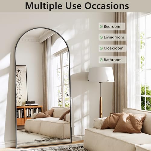 Image of Large Full Length Mirror, 30 inchx71 inch Arched Floor Mirror Full Length with Stand, Room Decor Big Full Body Mirror with HD Tempered Glass Aluminum Frame for Bedroom Living Room, Black