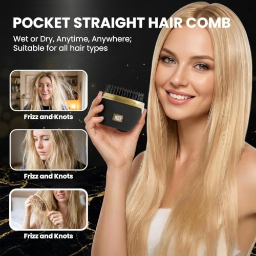 Image of Mini Hair Straightener,Cordless Hair Straightener Brush, Portable Straightening Brushhot Comb Hair Straightener For Women,Three Temperature Adjustments Flat Iron For Travel, Multicolour. (Black)