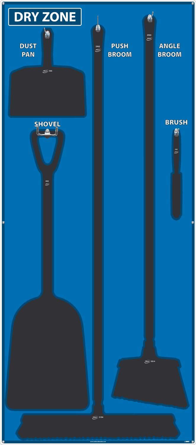 NMC SB132AL 5S Dry Zone Janitorial Shadow Board, 68"x30", Blue/Black, Aluminum Sign (Tools Sold Separately)