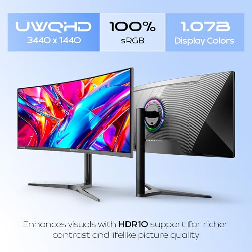 Image of Zebronics PA234 34 Inch 1500R Curved Ultrawide Gaming Monitor, UWQHD 3440x1440, 180Hz, 1ms MPRT, HDR10, Adaptive Sync, 100% sRGB, Height /Pivot /Swivel /Tilt Adjust, 2 x DP, 2 x HDMI Ports