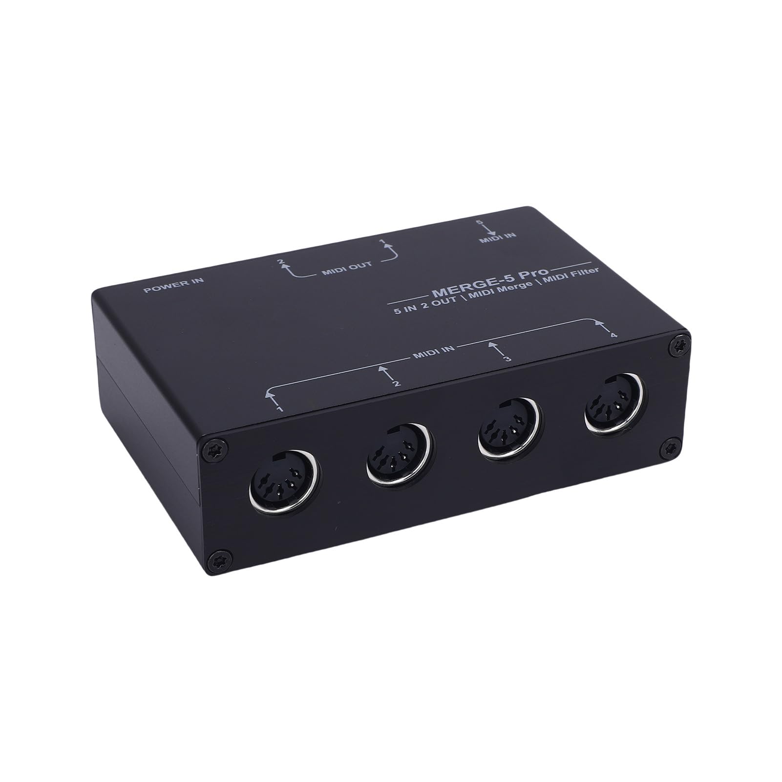 Convertitore Splitter MIDI Avanzato Box Host MIDI USB per Sintetizzatore Tastiera Pianoforte Elettronico, 5 Ingressi e 2 Uscite, Lega di Alluminio, Nero