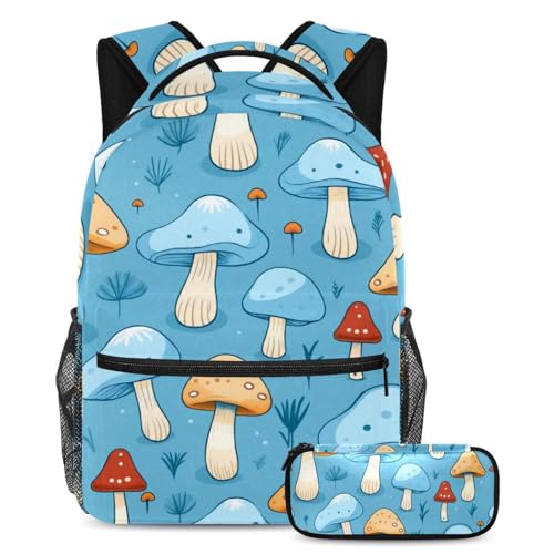 Sac à dos bleu motif champignon 2 pièces pour la rentrée scolaire de vos enfants