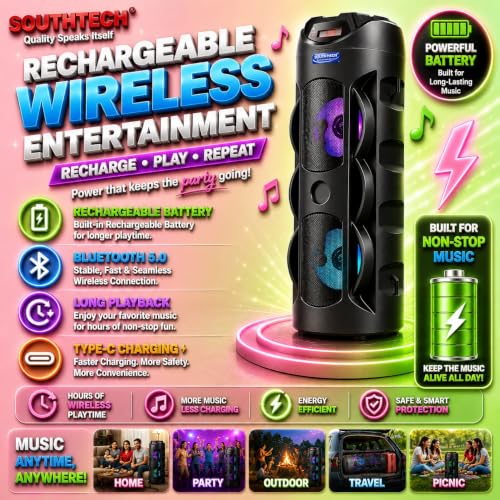 SOUTHTECH Bluetooth Party Speaker with RGB LED Lights - Image 8
