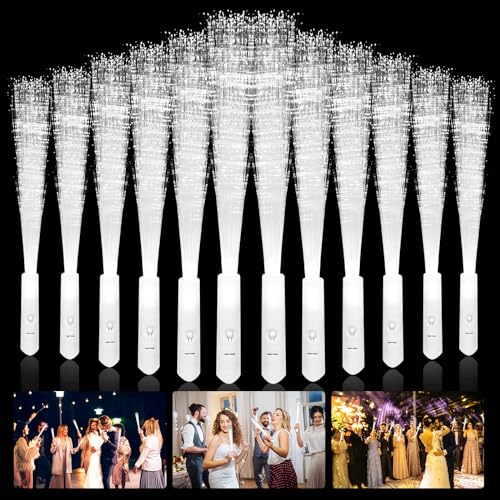 LED Leuchtwedel Set, 36 Stück Glasfaser Leuchtstäbe, LED Leuchtstäbe Hochzeit Glasfaserlampe, Weiß Leuchtstab, LED Hochzeit Leuchtwedel 3 Modi, Leuchtwedel Hochzeit für Hochzeit Partys Konzert (Weiß)