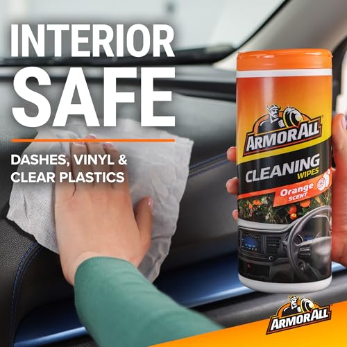 Image of Armor All Car Interior Cleaner Wipes , Car Cleaning Wipes with Orange Cleans Dirt and Dust in Cars, Trucks and Motorcycles, 25 Count