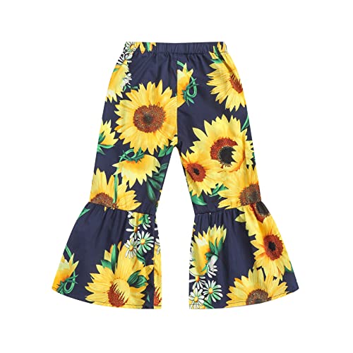 Moonker Toddler Girls Baggy Bell-Bottom Pants Loose Wide Leg Elastic Waist Flared Trousers Sunflower Prints The4