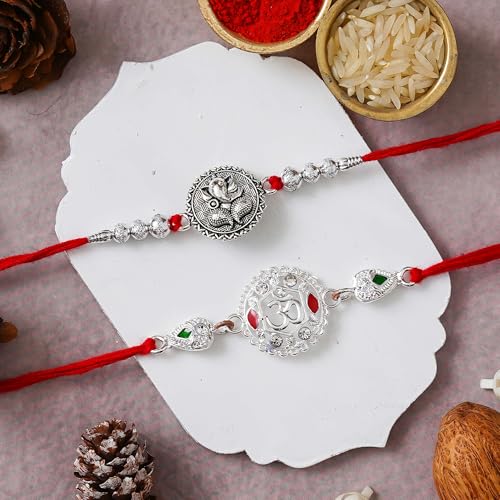 Image of eCraftIndia Set of 2 Om & Rudraksha Rakhis with Roli Pack - Rakhi for Brother