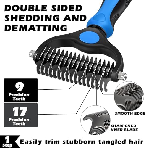 3PCS Self Cleaning Slicker Brush & Pet Grooming Rake & — top-down angle highlighting key features