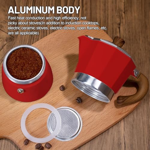 Image of 2-in-1 Moka Pot Espresso Set with Electric Stove 3 Cup Aluminum Stovetop Coffee Maker Percolator Italian Classic Mocha Coffee Machine for Italian and Cuban Cafe Brewing Portable Camping Red