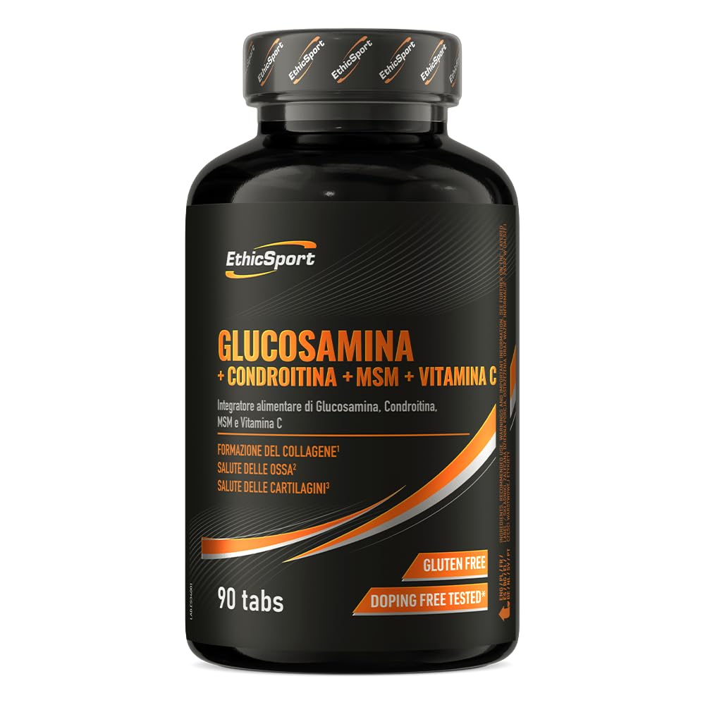 EthicSport - Glucosamina + Condroitina + MSM + Vitamina C - Confezione da 90 cpr - Integratore alimentare utile per chi chiede molto alle proprie articolazioni.