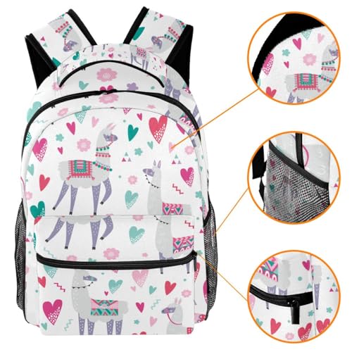 Sac à dos d'école alpaga blanc 29.4x20x40cm pour adolescents et étudiants