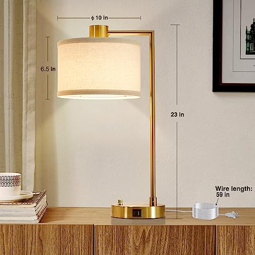 Luvkczc Table Lamp for Bedroom Set of 2 with USB C+A Ports, Fully Stepless Dimmable Bedside Lamp with Linen Lampshade, Nightstand Lamp for Living Room Reading Office, 2 LED Bulbs Included (Gold) by Luvkczc - Used condition - Image 3