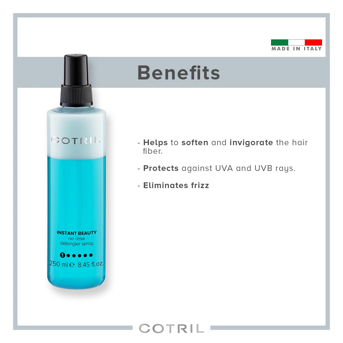 COTRIL Instant Beauty - No Rinse Detangler Hair Spray 250ml, Imported, The Product of Italy 2