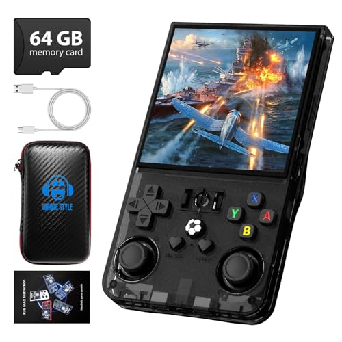R36MAX Retro Handheld Game Console, 4.0 Inch 720x720 IPS Screen, 64GB Built-in 18,000+ Classic Game, Portable Hand Held Open Source Linux System, 4000mAh Battery Retro Gaming Console(Black 64GB)