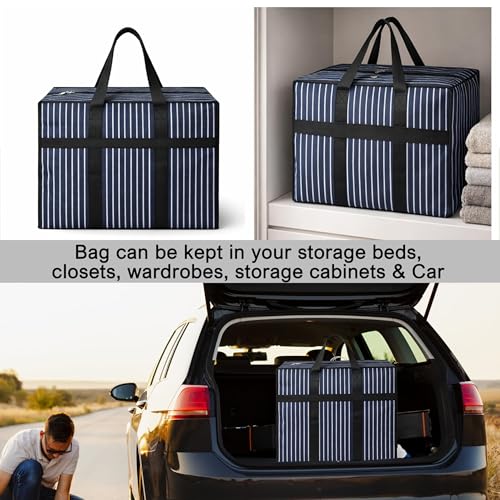 Image of Match Made 4PK Extra Large Heavy Duty Canvas Storage Organizer Bag with Zip | Multipurpose Jhola Thaila with Strong Handles & Base for Home Storage, Travel, Laundry & Wardrobe - Black