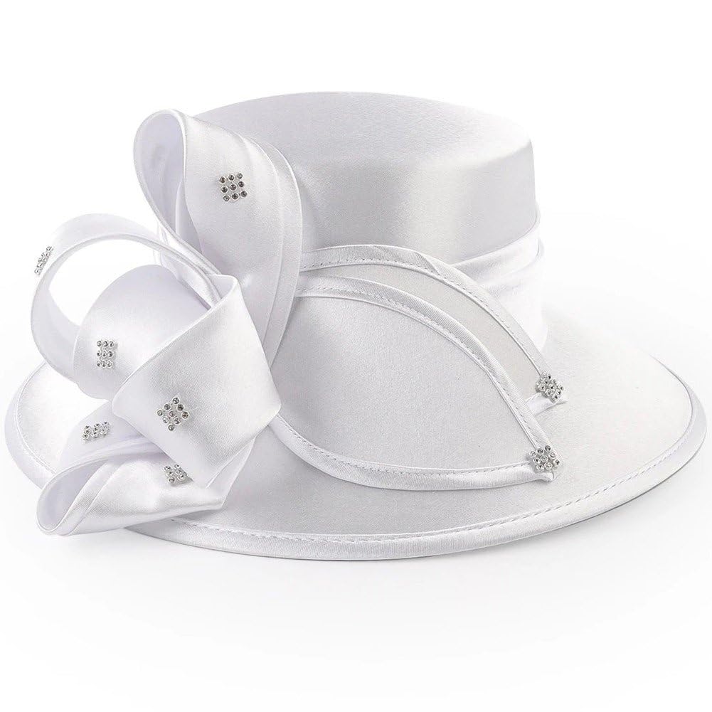 Sanfly Satin Cloth Church Hat Women Wide Brim Hat Elegant Wedding Photography Hat Female Banquet Fancy Fascinator Formal Hat