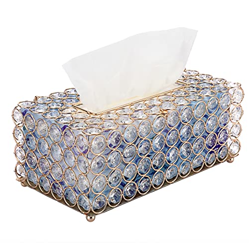 TOLIDA Boîte à mouchoirs en verre Support pour boîtes à mouchoirs en verre acrylique Boîte à mouchoirs en métal rectangulaire Or 25cm pour voiture hôtel KTV salle de bain chambre à coucher salon Cover