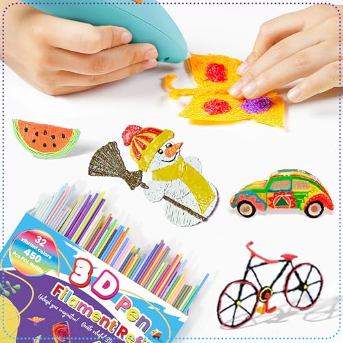Image of 450 Pcs 3D Pen Printer Filament Refill for Start 3D Pen,32 Colors 2.5mm Thick Low Print Temperature PCL Filament Only Fit for 3Doodler Pens,Each Length 6 Inch