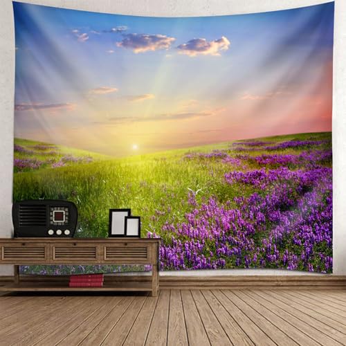Tapisserie paysage coucher de soleil lavande pour la décoration murale de chambre d'enfant