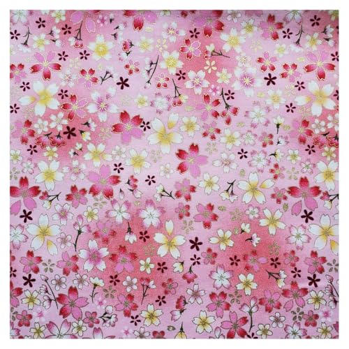BrightGlow Tissu au mètre - Tissu en coton de style japonais avec fleurs - Tissu à coudre - Twill imprimé - Tissu décoratif - Tissu pour costumes - Fleurs imprimées - Tissu pour DIY - Couture faite