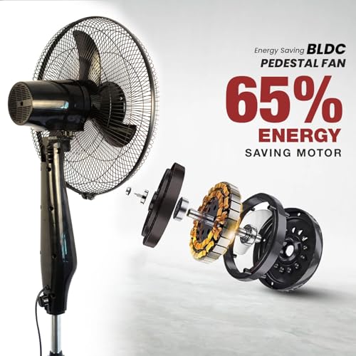 Image of Blueberry's LEE 35-Watts 400-mm BLDC Pedestal Staing Fan,7-Speed Remote with Oscillation,Timer, Sleep,Ideal for Home & Office 2-Year Warranty (Midnight Black)