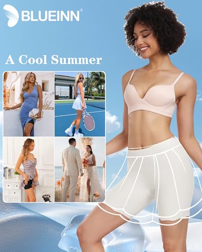 Image of Women Slip Shorts Anti Chafing Under Dress Smooth Loose Fitting Cooling Boyshorts Safety Scalloped Edge Panties Lounge Summer
