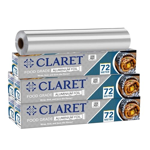 Image of Claret Aluminium Foil 72 Meter | Food-Grade, Extra Strong & Durable | Retains Freshness & Keeps Food Warm | Ideal for Wrapping, Baking, Grilling & Storing Food (Pack of 5)