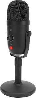 FOLOSAFENAR Cardioid Condenser Microphone, USB Microphone Noise Reduction Plug and Play Professional Real Time Monitoring Smart One Click Mute for Gaming for Podcasting