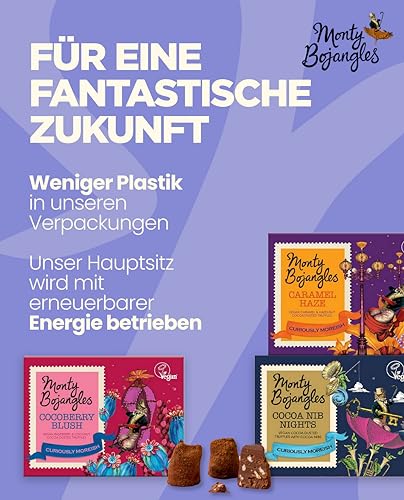 Monty Bojangles Vegane Kakaobestäubte Trüffel Pralinen, Geschenkturm, 3 x 100 g, Luxuriöses Schokolade Geschenkset in 3 Verschiedenen Geschmacksrichtungen, Individuelles Veganes Pralinen Geschenk