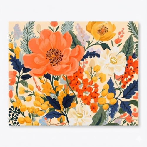 Image of Art Therapy Pcn23 Linen Canvas DIY Paint by Numbers Kit 15 x 20 Inch for Adults and Kids with 2 Set of Acrylic Oil Painting Colors with Brushes for Stress Relief & Home Decoration (Soft Morning Florals)