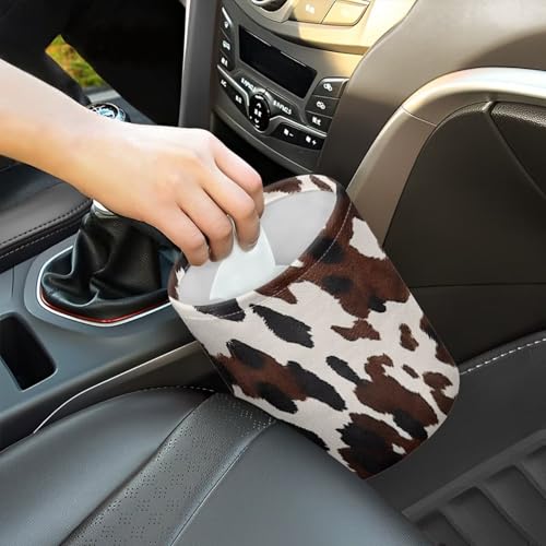Image of Pensura Brown Cow Print Car Garbage Bin Multifunctional Trash can for car Car Interior Accessory Car Storage Bag Universal Hanging Car Garbage Bag Car Seat Back Use
