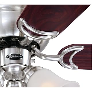 Westinghouse Lighting 72073 Ventilatore da soffitto in nichel spazzolato per interni da 90 cm Contempra Trio, kit di luce con vetro smerigliato