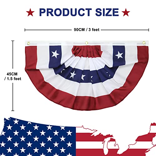 5 Pack 250 Anniversary American Flag Bunting, 1.5X3 FT Fan Flags Bunting, 4th of July Patriotic Decorations Yard Signs Hanging Decor for Memorial Day Outdoor, Front Door, Porch, Welcome Backdrop with Brass Grommets