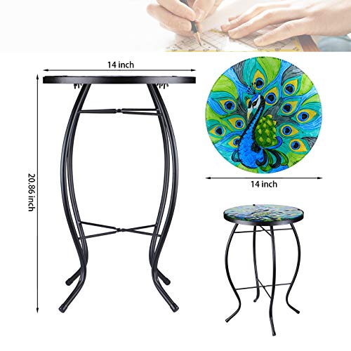 Mumtop Outdoor Side Tables Patio Table 14’’ Round Mosaic Accent Table Peacock Glass Plant Stand Decor For Garden, Balcony Indoor Use… #TOP1