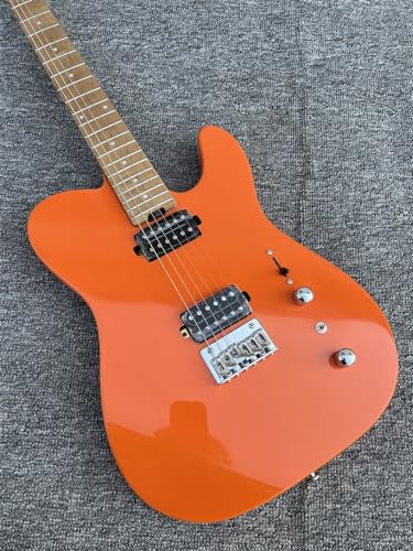 Guitare électrique personnalisée corps acajou manche érable finition orange brillante