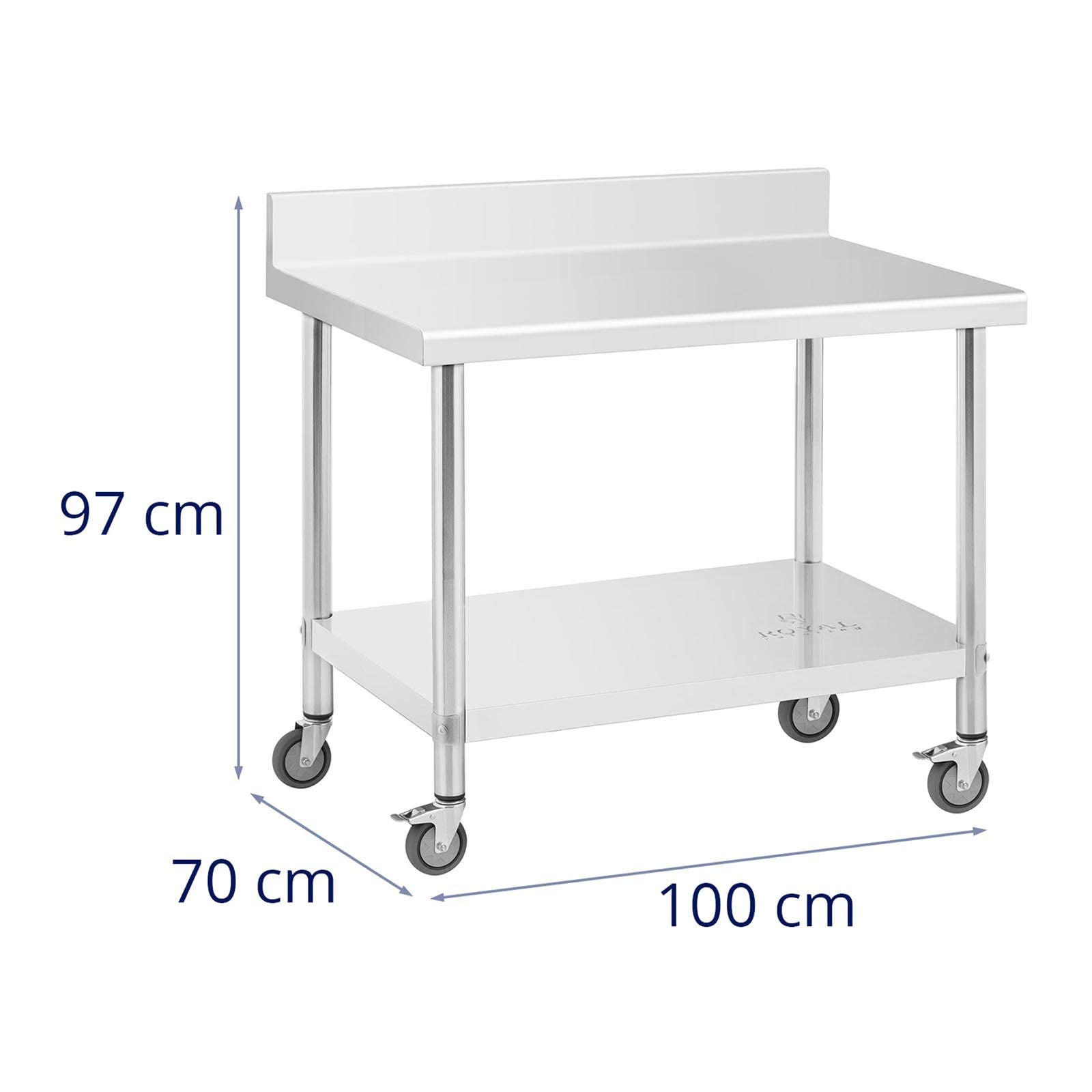 Royal Catering Tavolo da lavoro in acciaio INOX con ruote e alzata, 70 x 100 cm, portata 155 kg