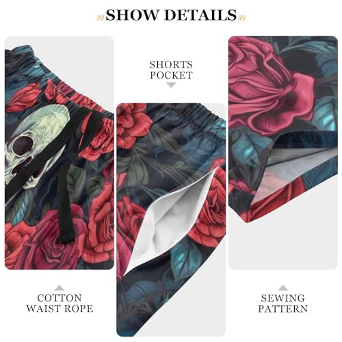 CHIFIGNO Calça de pijama para homens, pijama curto de treino com bolsos e cordão, Crânios engraçados