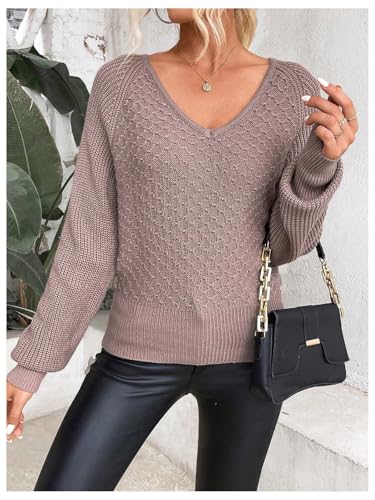 GORGLITTER Women's Lace Open Back Sweater Tops Long Sleeve V Neck Cut Out Knit Top Backless Fall Sweater Dressy Casual4