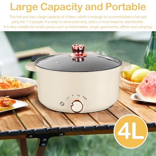 Hot Pot, Olla eléctrica de 4 L con compartimentos Antiadherente Crockpot de 1000 W con 3 Ajustes de Potencia para Cocinar Guisos Hacer Sopa Cocinar Fideos Freír Filetes y Saltear Verduras - imagen 5