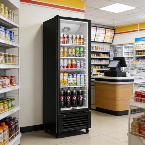 Image of BODEGACOOLER 11.5 Cu.Ft. Commercial Merchandiser Refrigerators, Adjustable shelves & Automatic Defrost, Commercial Beverage Refrigerator Glass Door For Drink, Soda, Garage, Gym, Man cave, Shop, Office