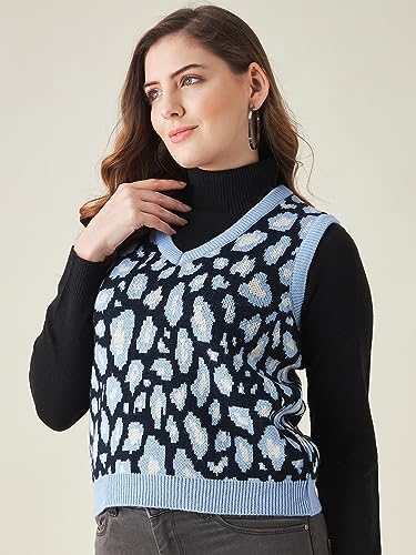 Image of Modeve Printed V Neck Sleeveless Sweater for Women||Winterwear||