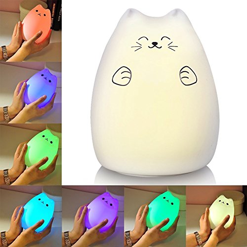Litake Cat Kids Night Light, Rechargeable Cute Silicone Cat Night Light Lamp, Color Changing Cat Lamp Nursery Nightlight for Kids Baby Children (Rich Cat)
