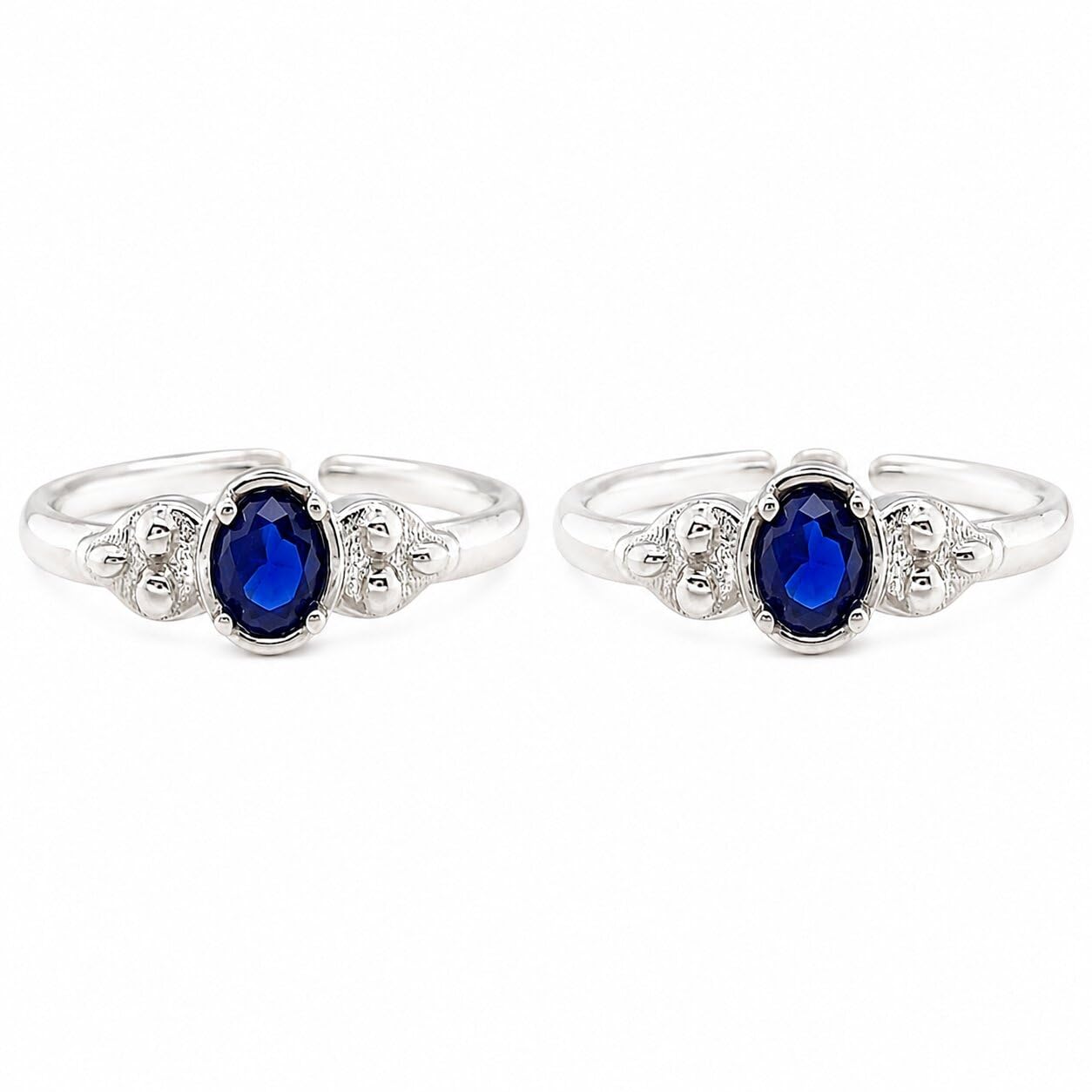 925 Sterling Silver Designer Toe Rings for Women | Adjustable Open Band Royal Blue Zircon Design | Daily Wear Fancy Bichiya Pair-image-21