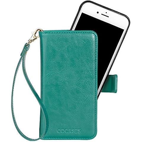 COCASES 2 in 1 Wallet Case, Magnetic Detachable Shockproof PU Leather Flip Case and Back Cover with Card Slots, Compatible with iPhone 6 Plus / 6s Plus (5.5 Inches), Green Cover