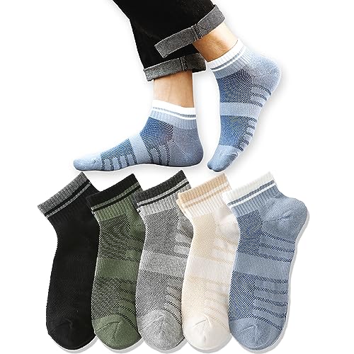 [Amtop] メンズ 靴下 ソックス 抗菌防臭 スポーツソックス 綿 通気性 吸汗 室内 臭わない 5/7足セット 春夏 24-28cmカラフルソックス カジュアル (5足組-ZY2153)の画像